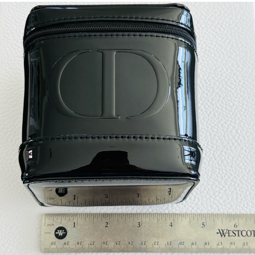 Dior Black Faux Patent Leather Glossy Black Logo Vanity Case Pouch New Authentic - Picture 4 of 5
